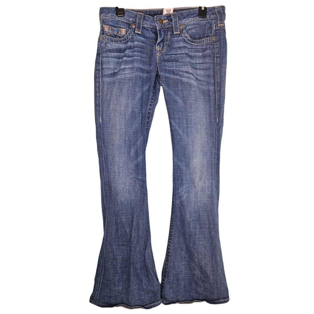 True Religion Womens Joey Blue Jeans Low Rise Bell Bottom 29x36‎ Y2K Hippie Boho